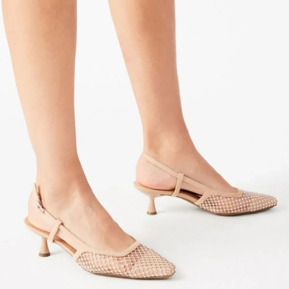 BRAND NEW ANNE KLEIN CHIC MESH KITTEN HEELS POINTED TOE SLINGBACK JEWEL SANDAL
